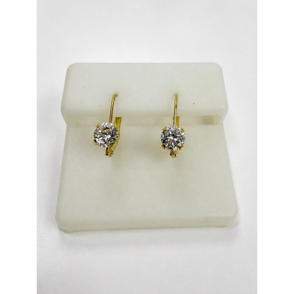 Cubic Zirconia 5mm Leverback Earrings 1.65ct TW 14K Solid Gold